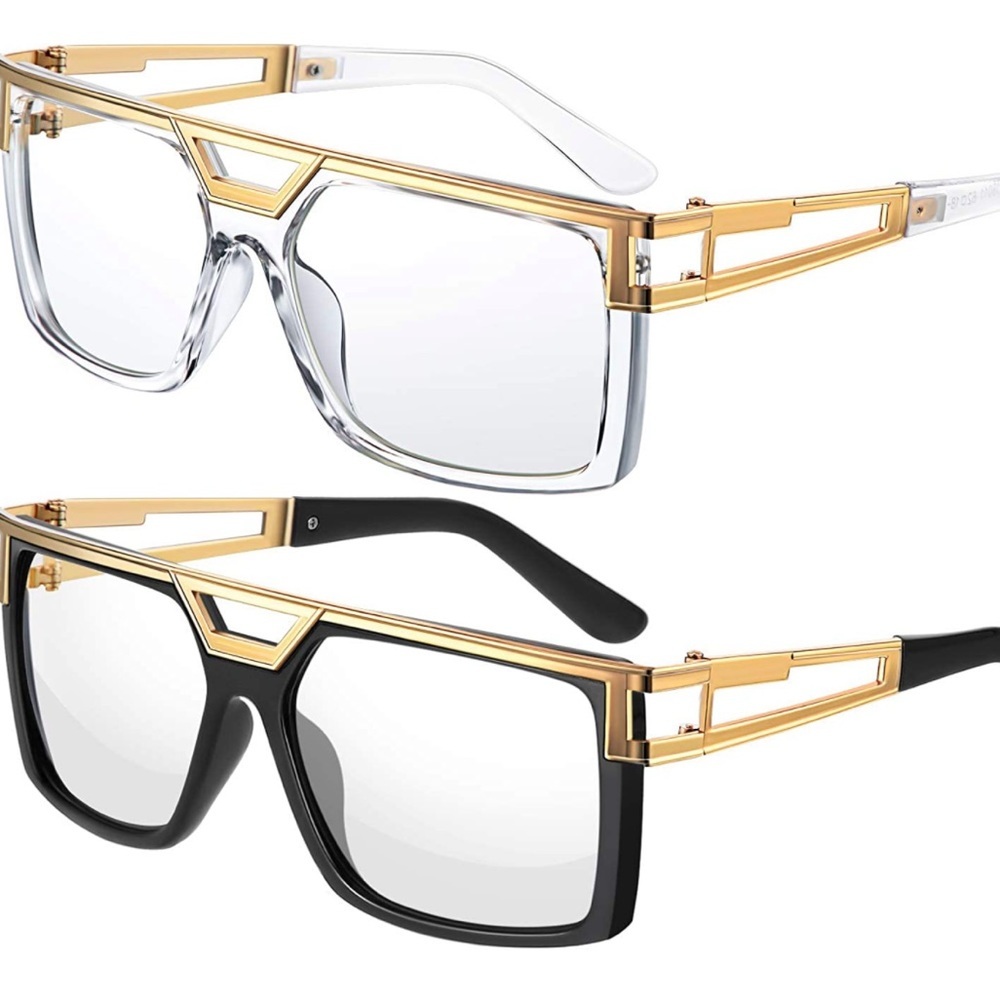 - 2 PIECE BUNDLE SET-MEN’S CLEAR & GOLD & BLACK & GOLD OVERSIZED CELEB GLA…